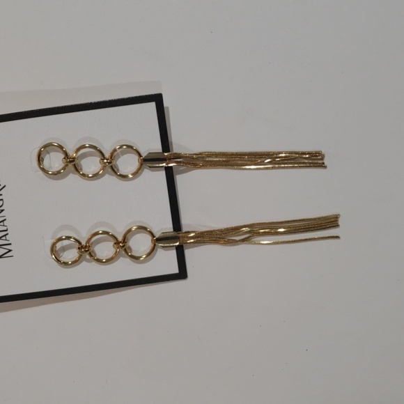 Gold tone Triple Hoops Drop Tassel Fringed Earrings - Women's Fashion Jewelry - Picture 5 of 9